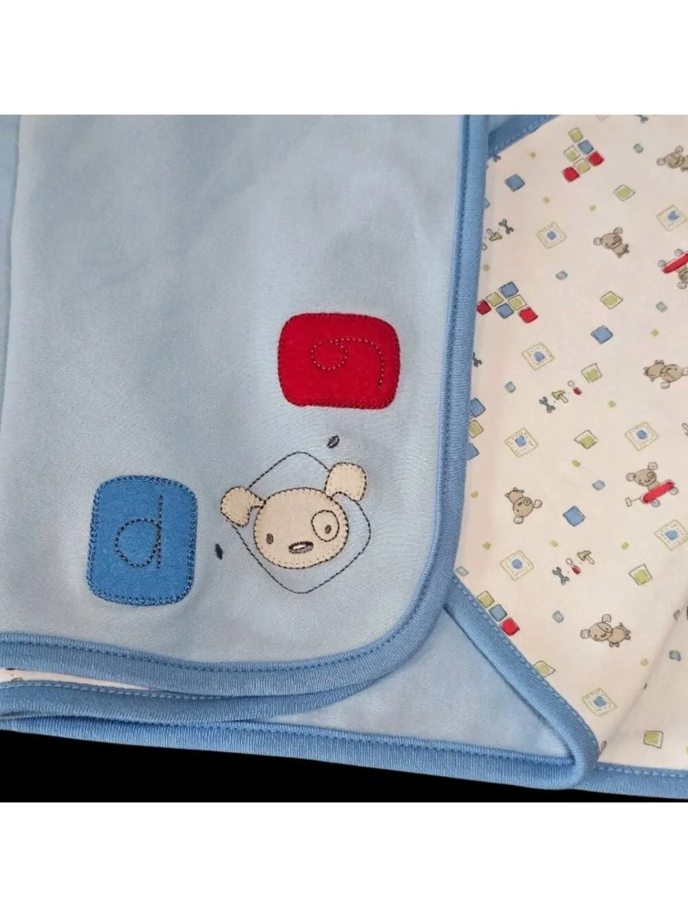 VTG Carter's Just One Year Blue Dog Baby Blanket Cotton Tools Squares